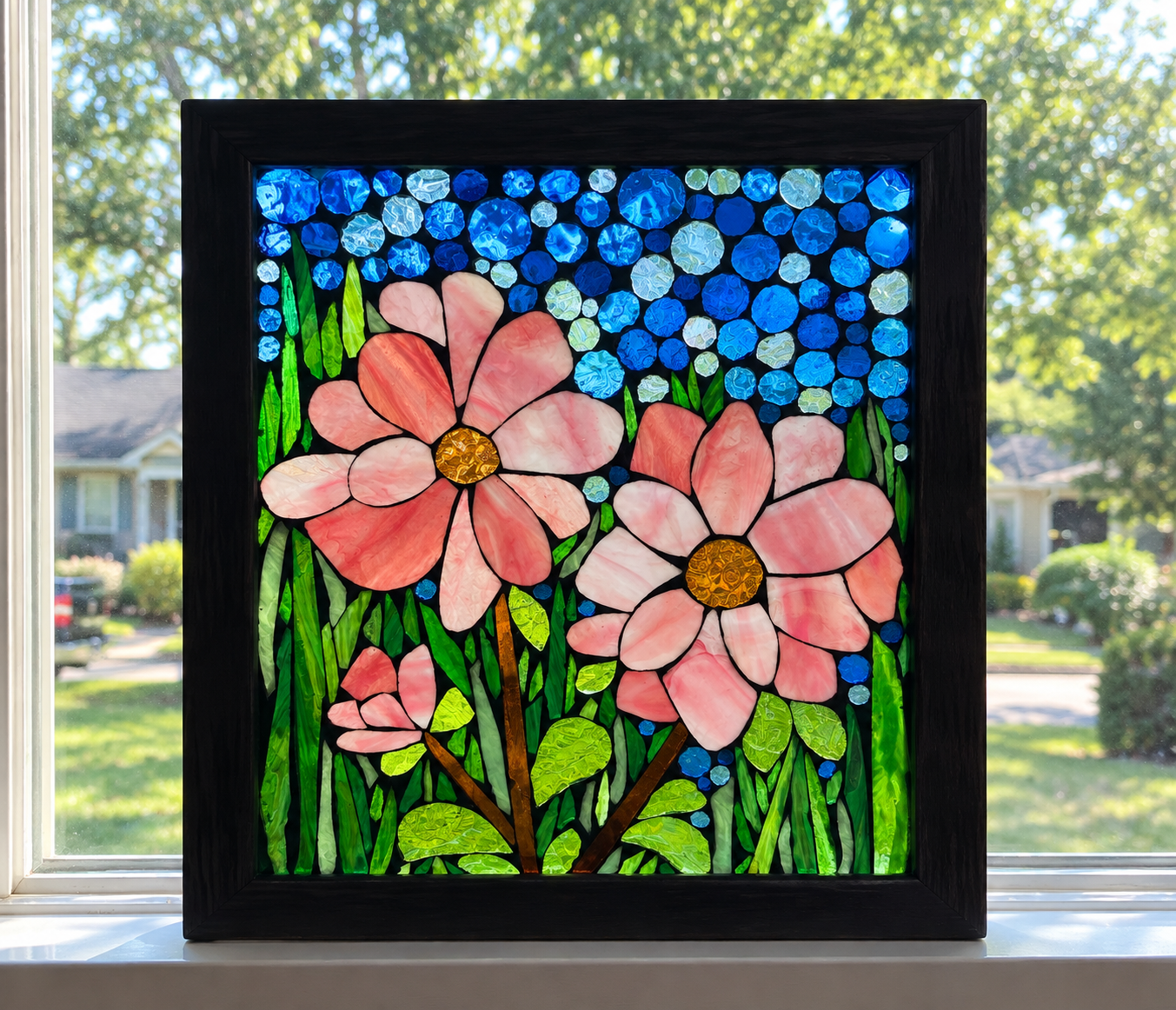 Pink Floral Mosaic Panel