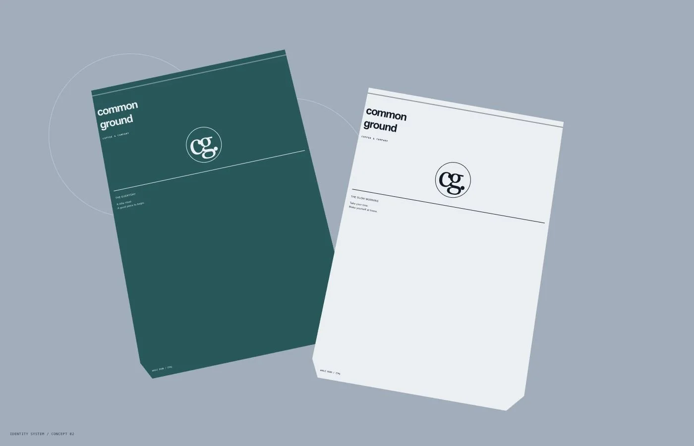 Common Ground concept identity: two illustrated coffee bags. Self-initiated design study.