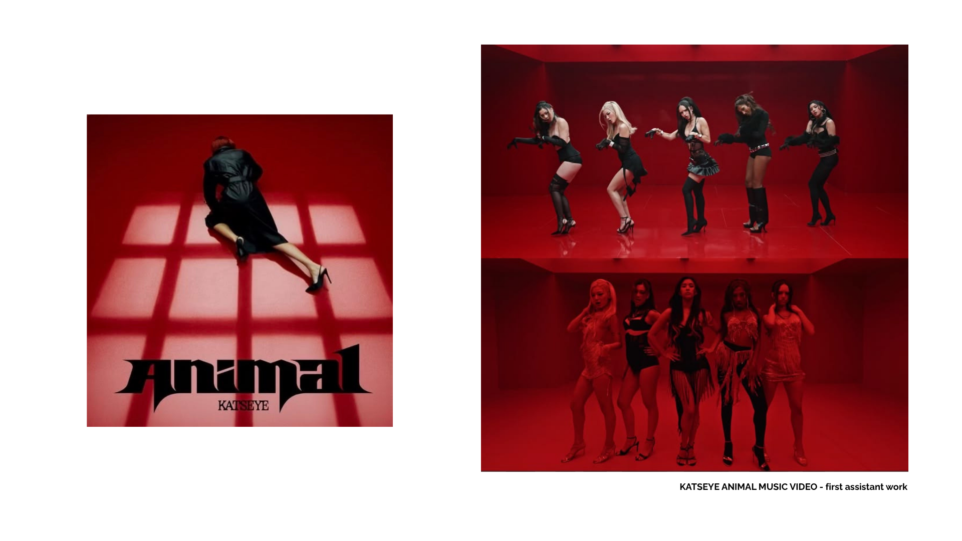 Promotional collage for KATSEYE’s “Gnarly” featuring the girl group performing in black outfits against a red backdrop.