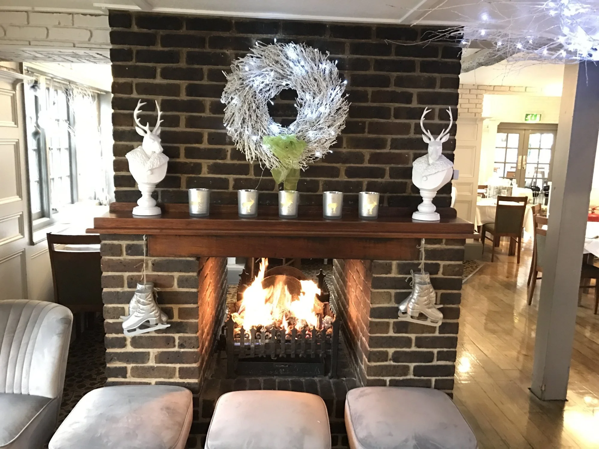 The fireplace dressed for Christmas.jpg