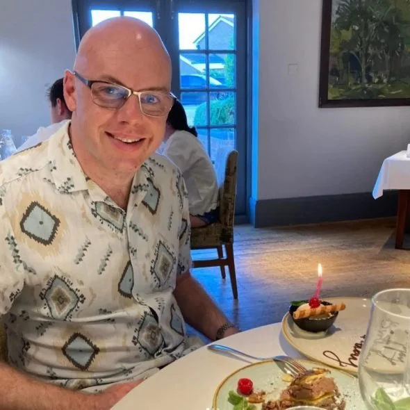 A birthday dessert with a candle.jpg
