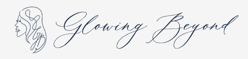 Elegant line-art profile of a woman beside the script text “Glowing Beyond”