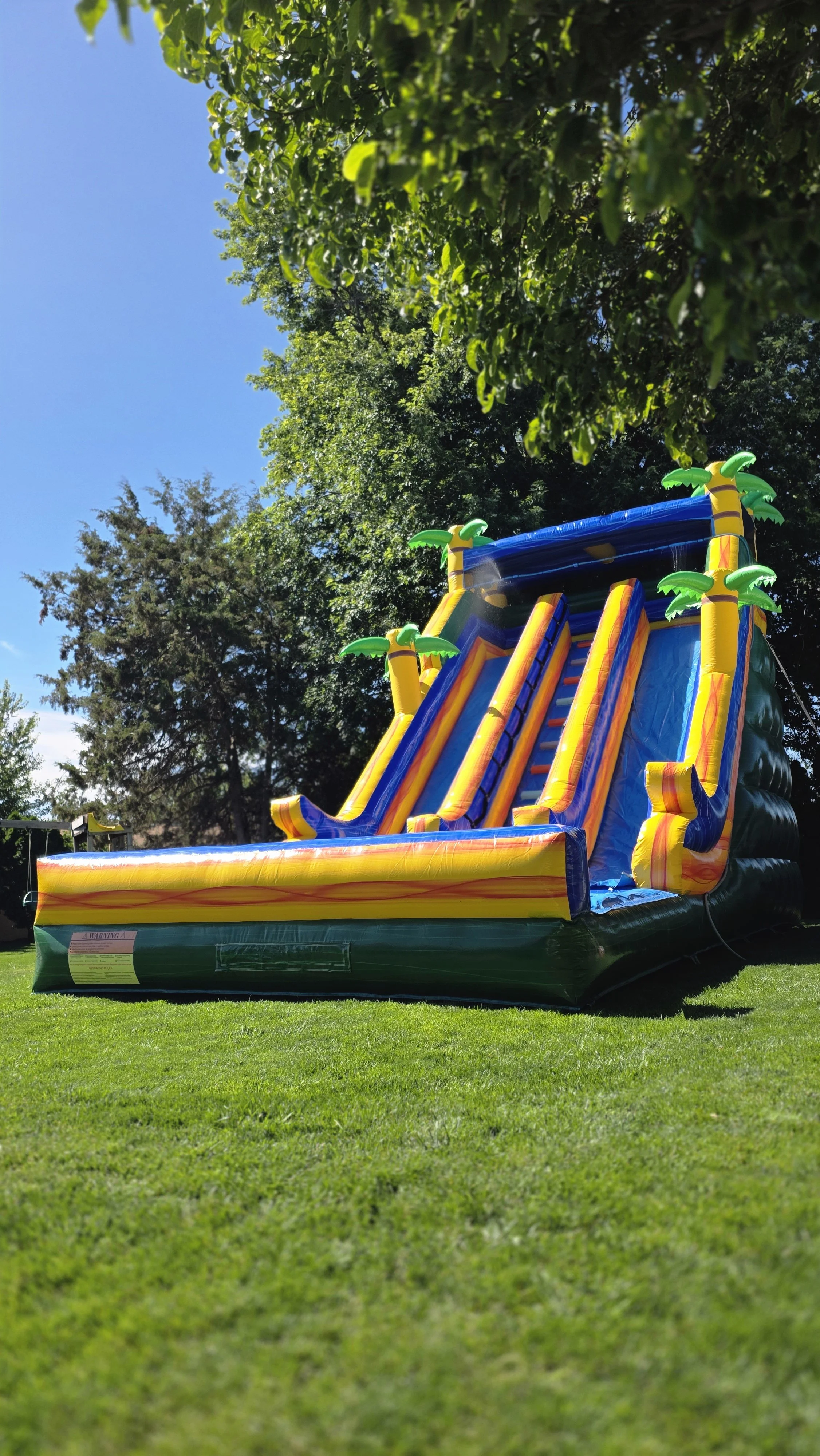 Extra-large Pompeii tropical waterslide set up in a backyard, available for rent in Richland, Kennewick, Pasco and surrounding Tri-Cities communities.