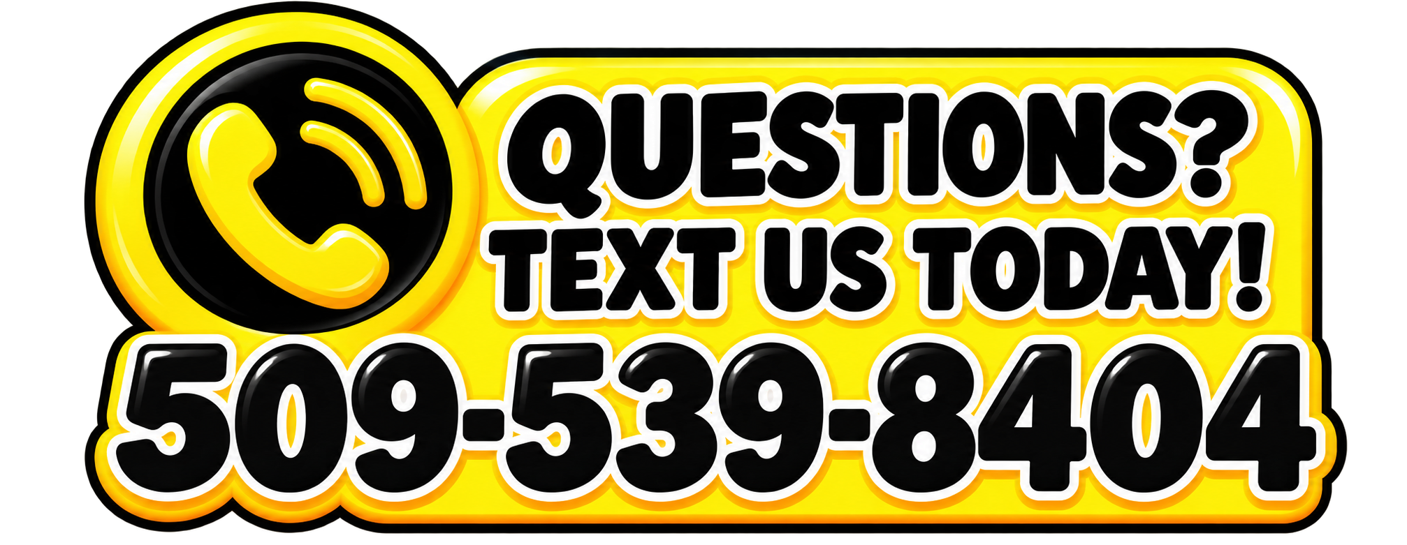 Yellow WaterSlides Kennewick contact graphic with a phone icon inviting customers to text 509-539-8404 with waterslide rental questions.