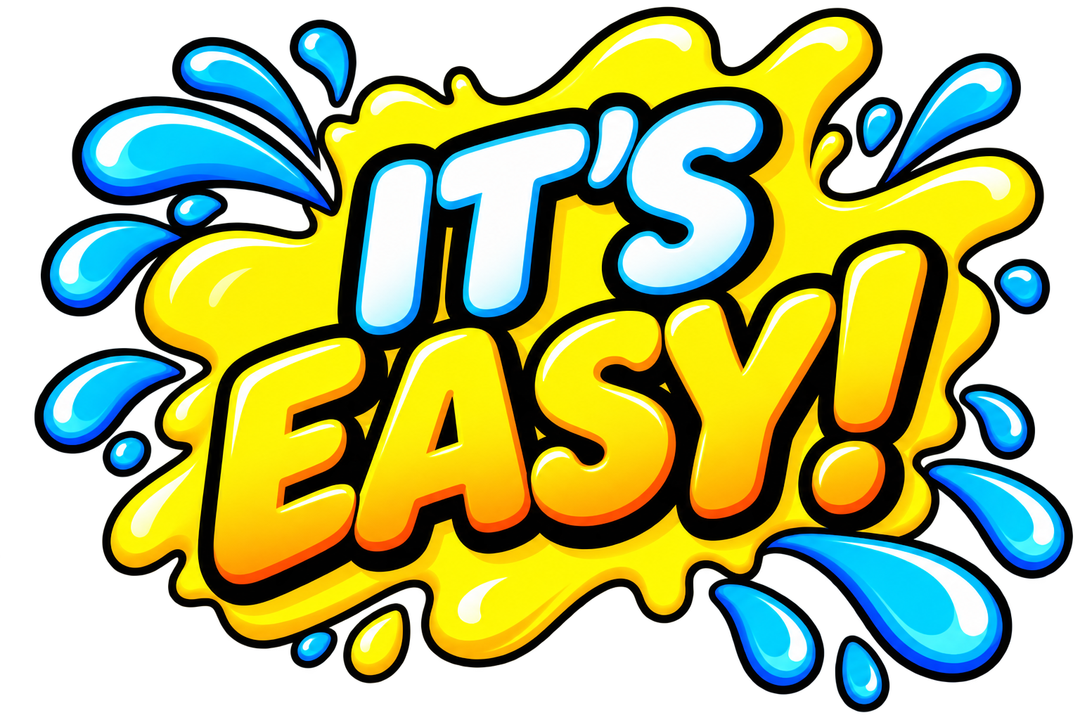 Colorful It's Easy! graphic with yellow lettering and blue water splashes highlighting the simple waterslide booking process.