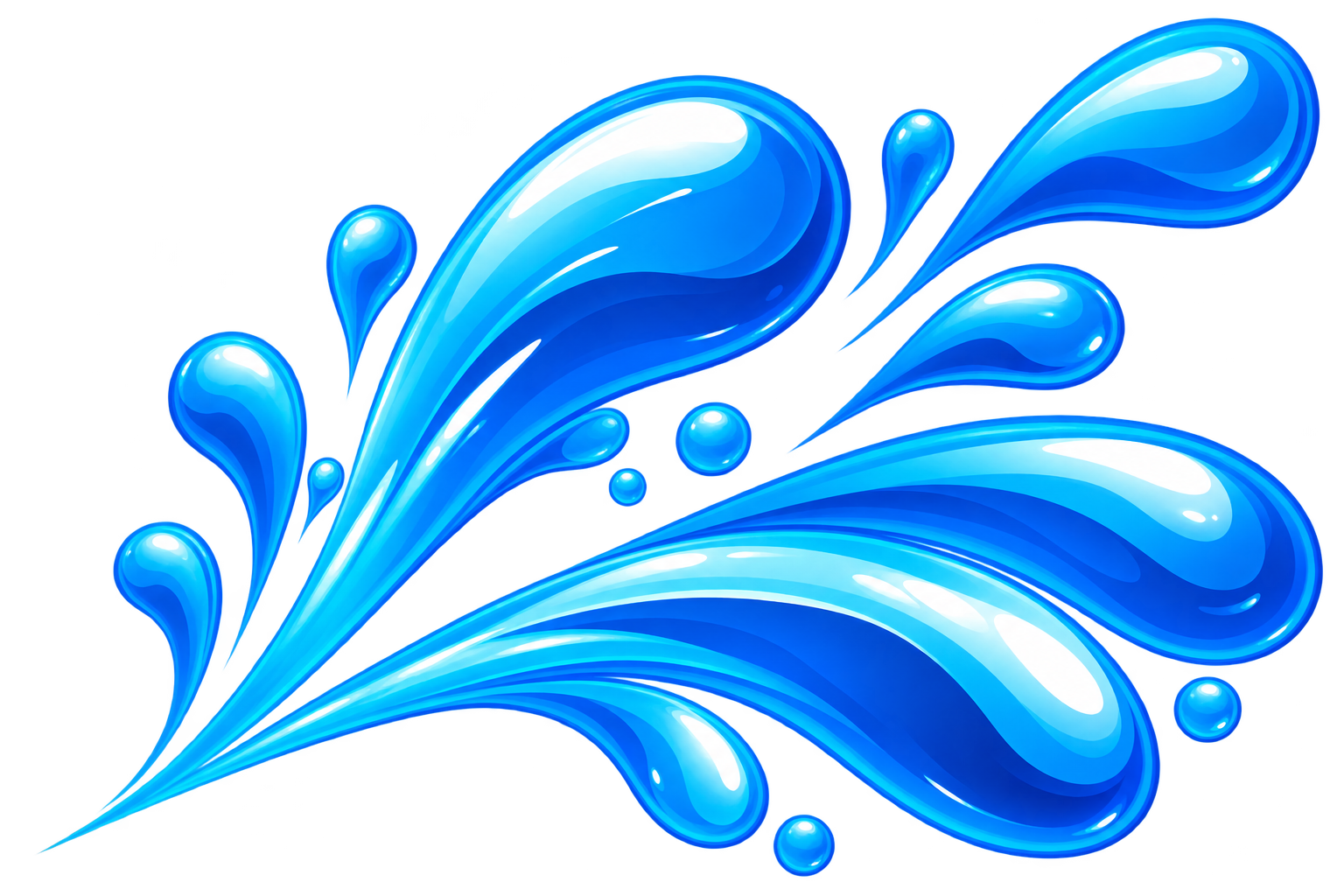 Vibrant blue water splash with flowing waves and droplets