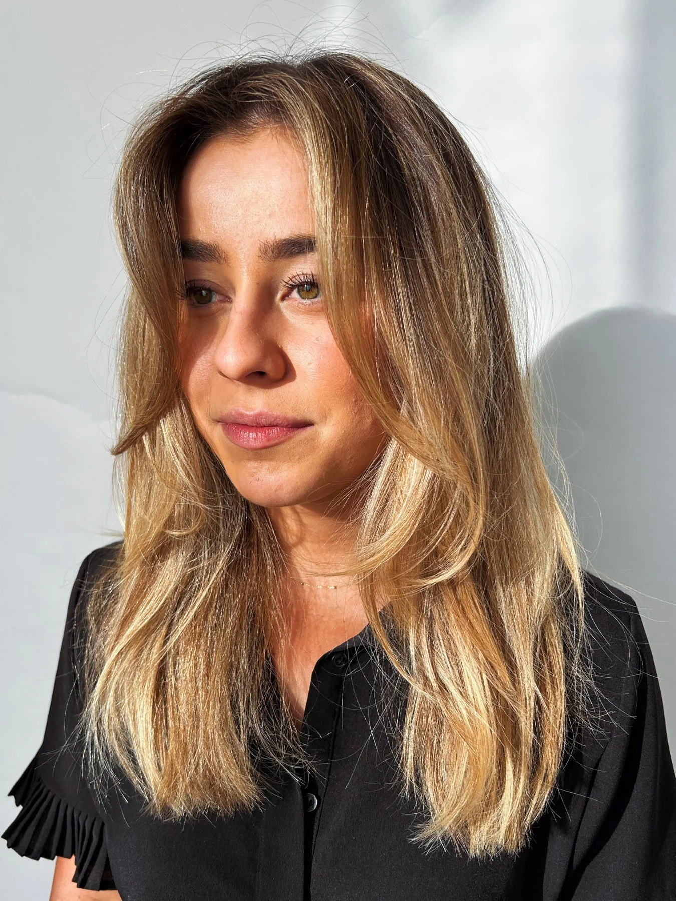 Long face-framing layers, Austin haircut