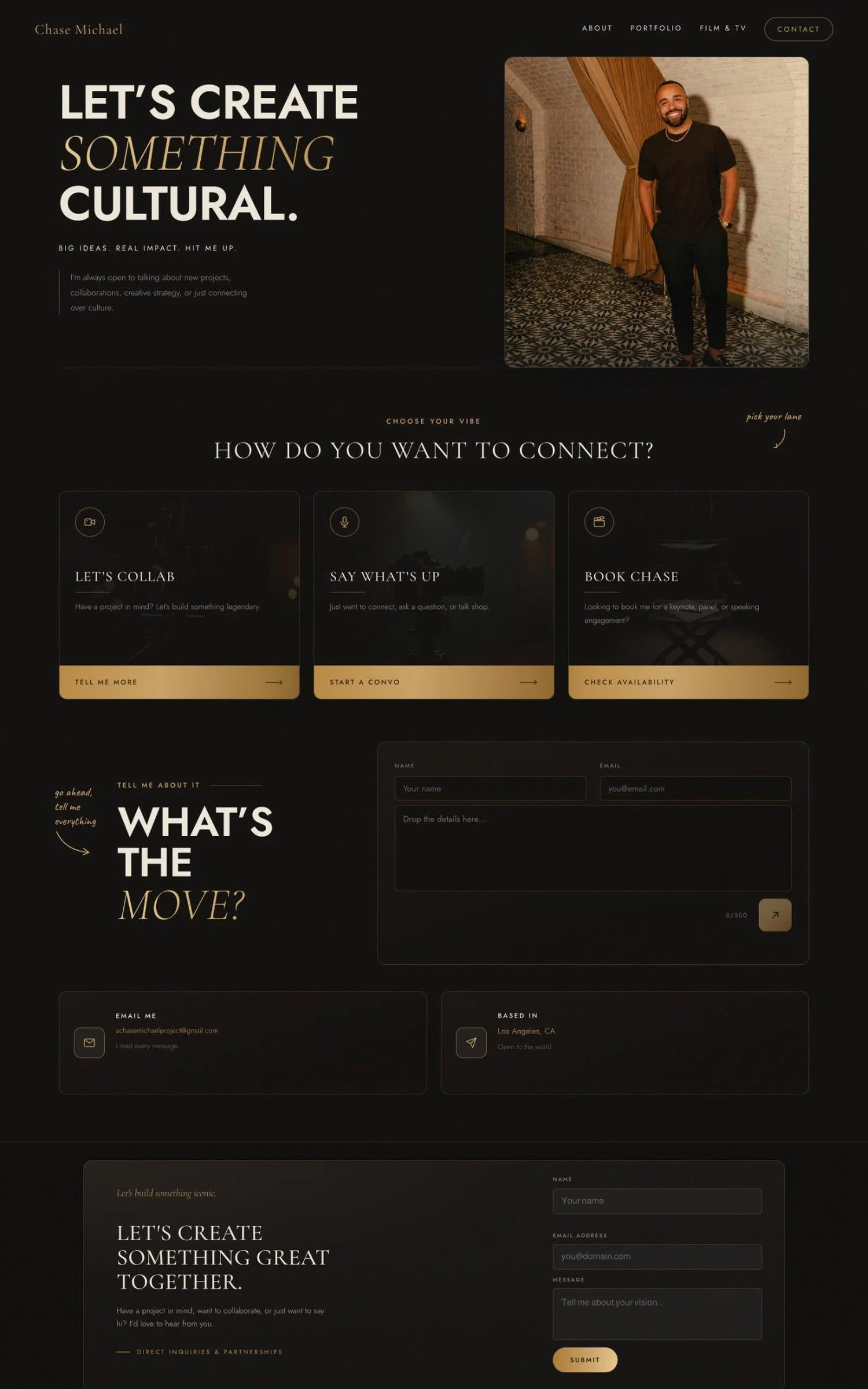 Chase Michael contact page, part of a new website built by Davis Digital Studio
