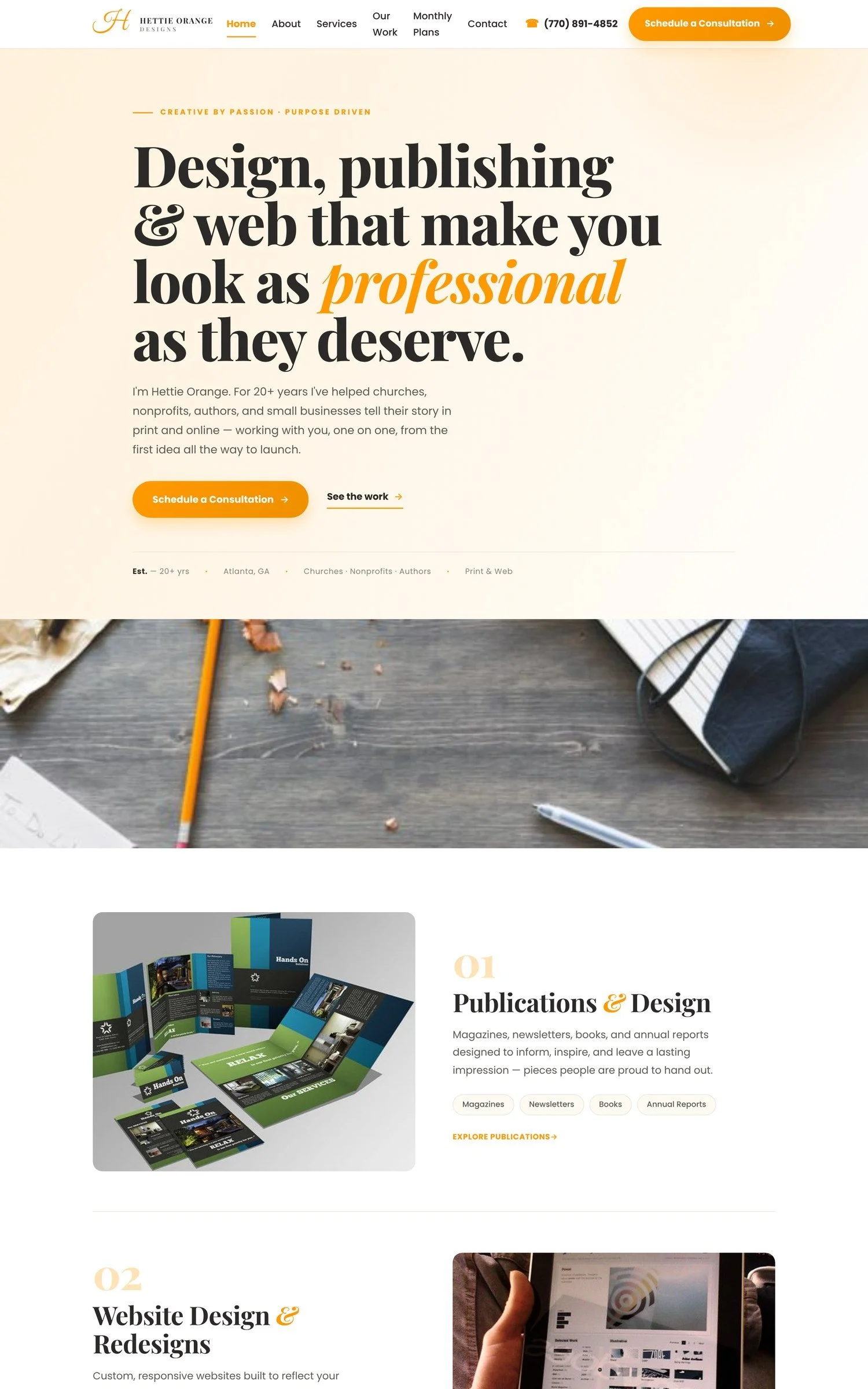 Hettie Orange Designs home page, part of a new website built by Davis Digital Studio