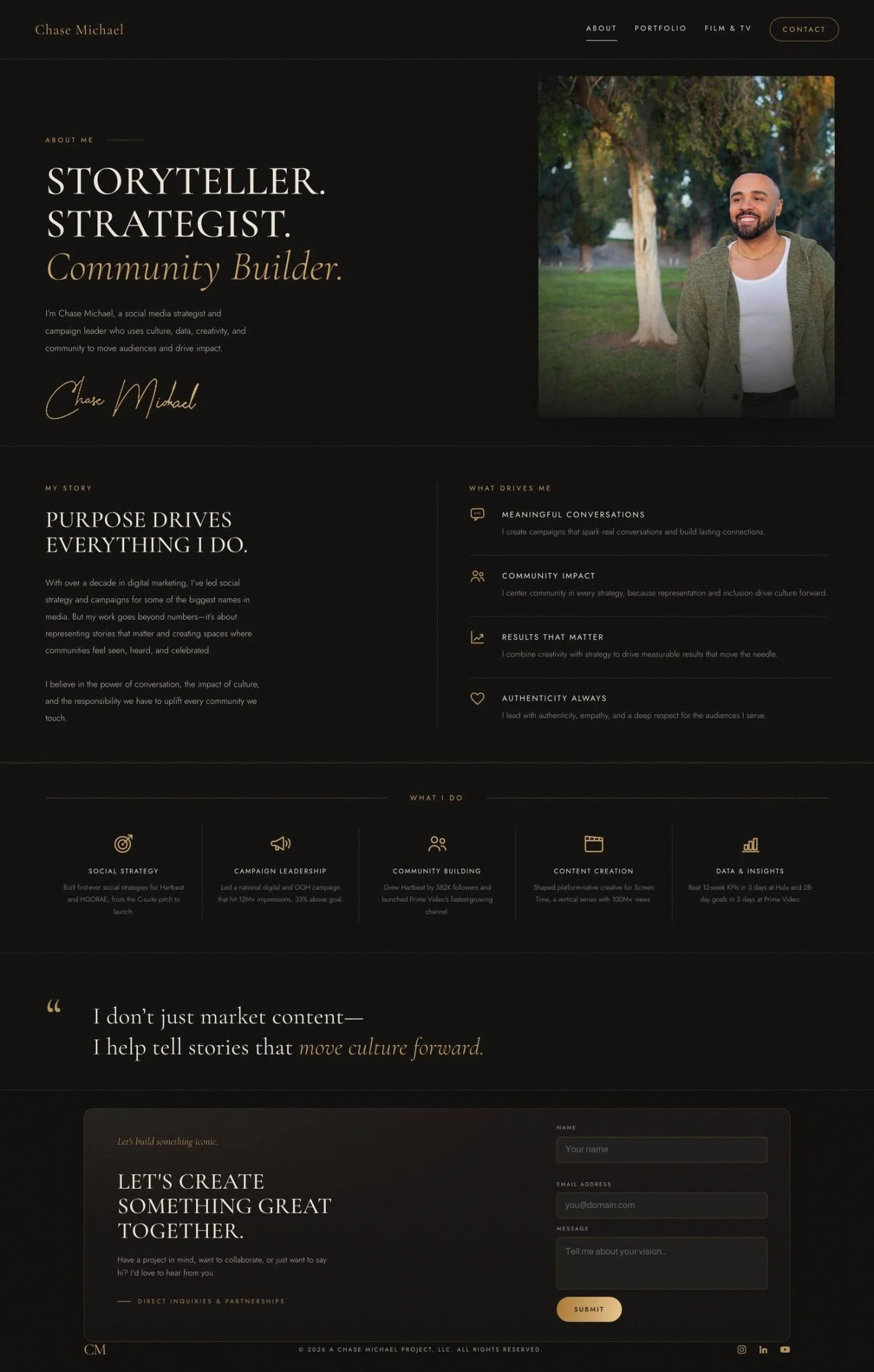 Chase Michael about page, part of a new website built by Davis Digital Studio