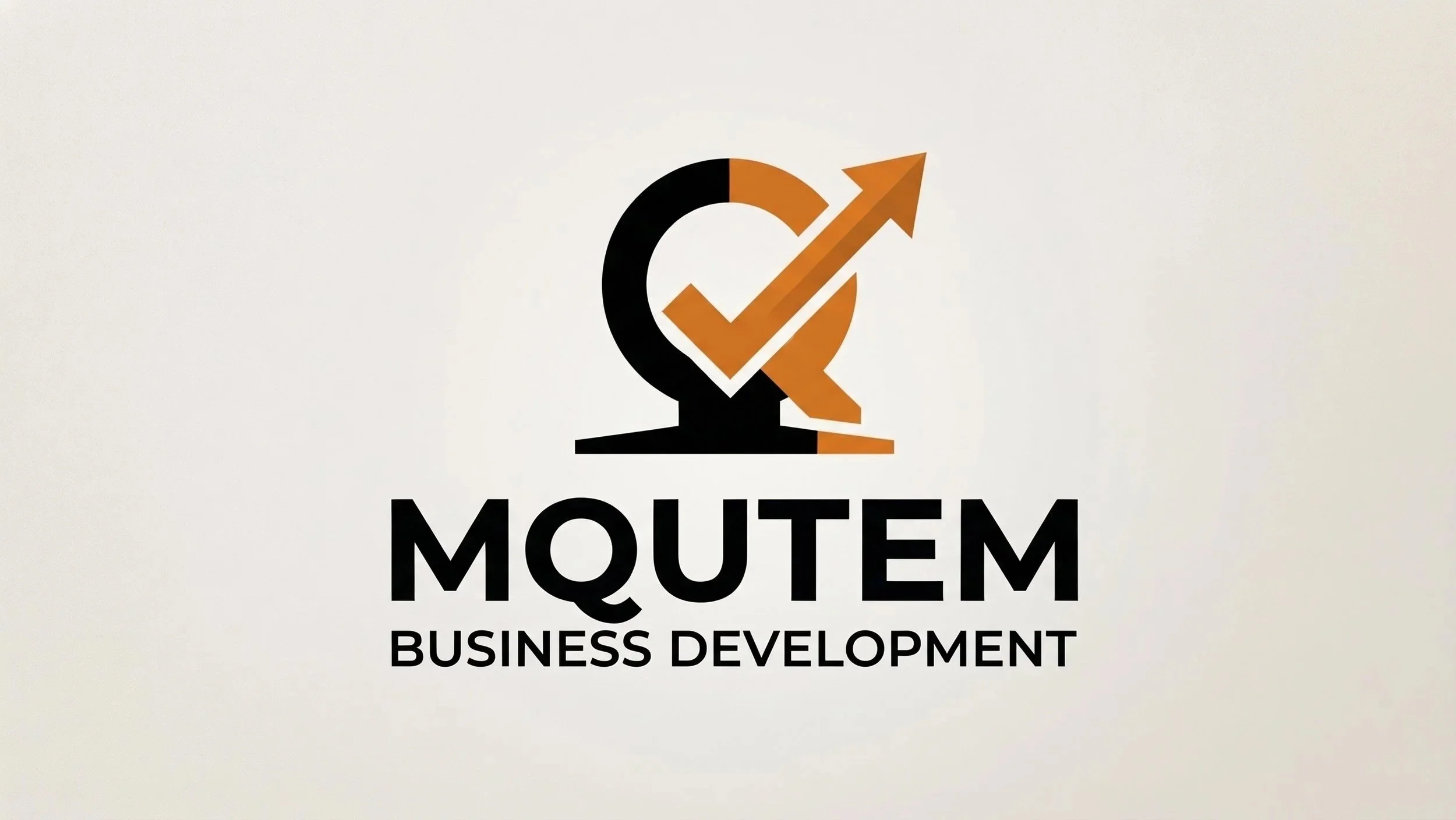 Moutem Business Development logo with a black and orange circular arrow symbol