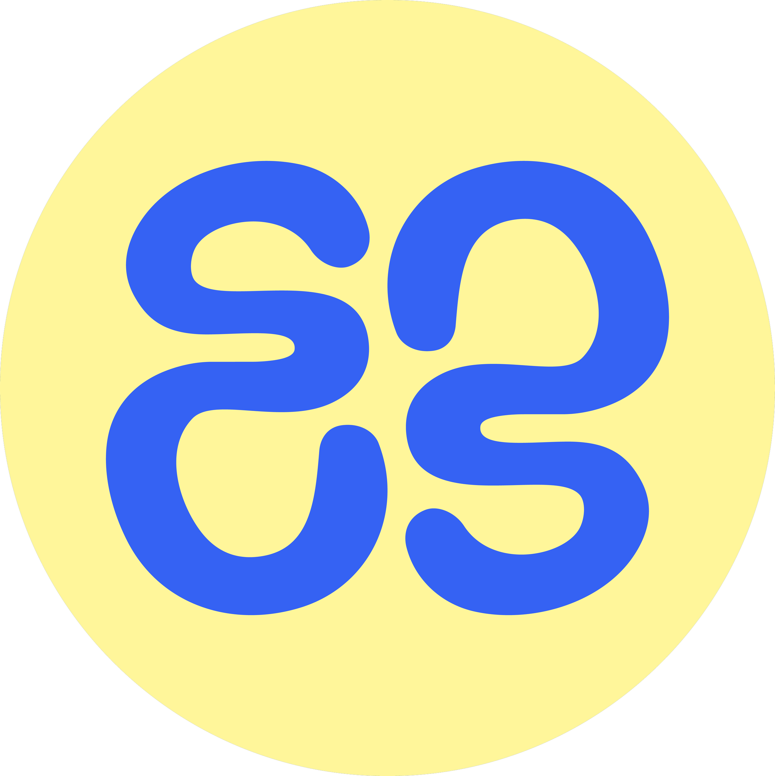 Blue Om symbol centered on a pale yellow circular background with black edges