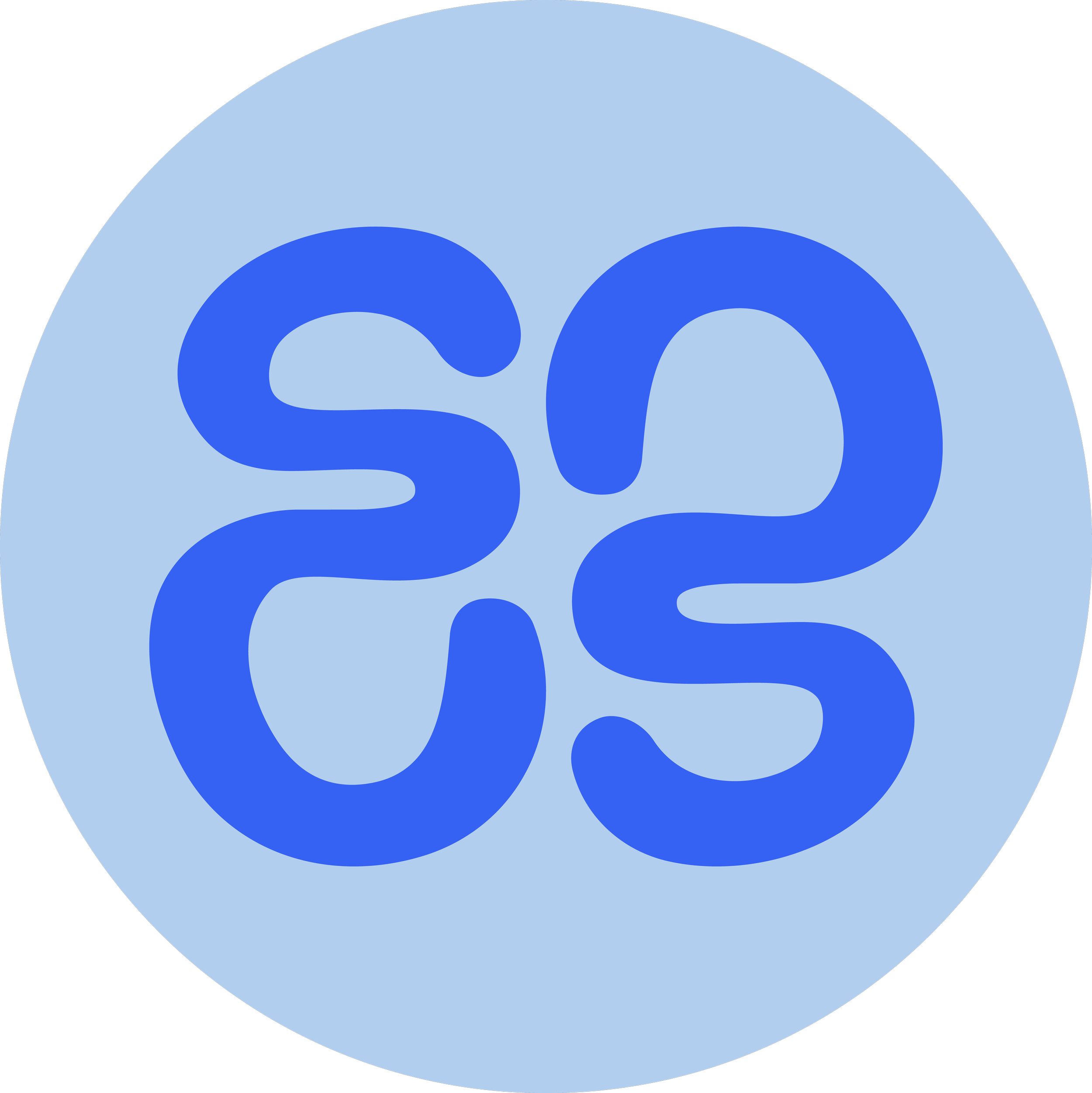 Blue abstract intertwined loop design on a light blue circular background