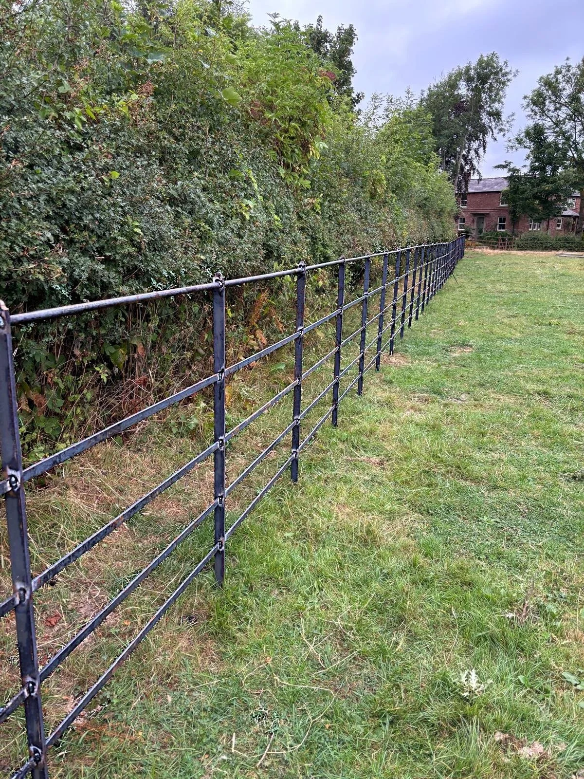 Continuous bar estate fencing run installed along a field boundary