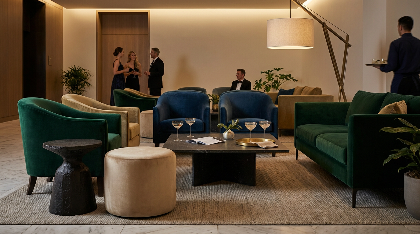 Salon d’hôtel élégant pour une réception événementielle.