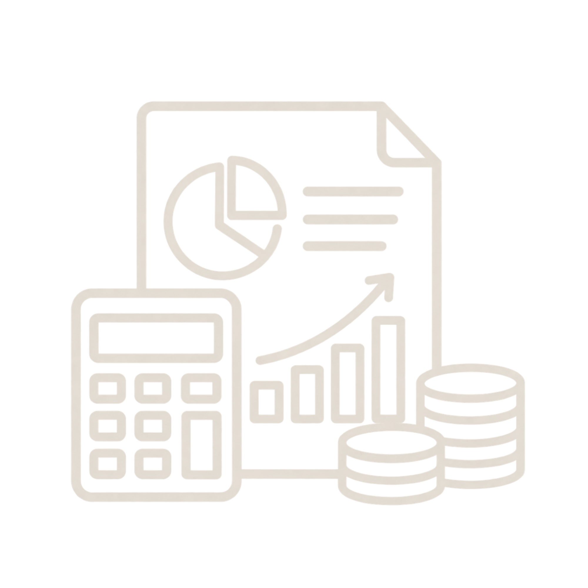 Illustration of a business analytics dashboard with charts, database icons, a pie chart, and a presentation board