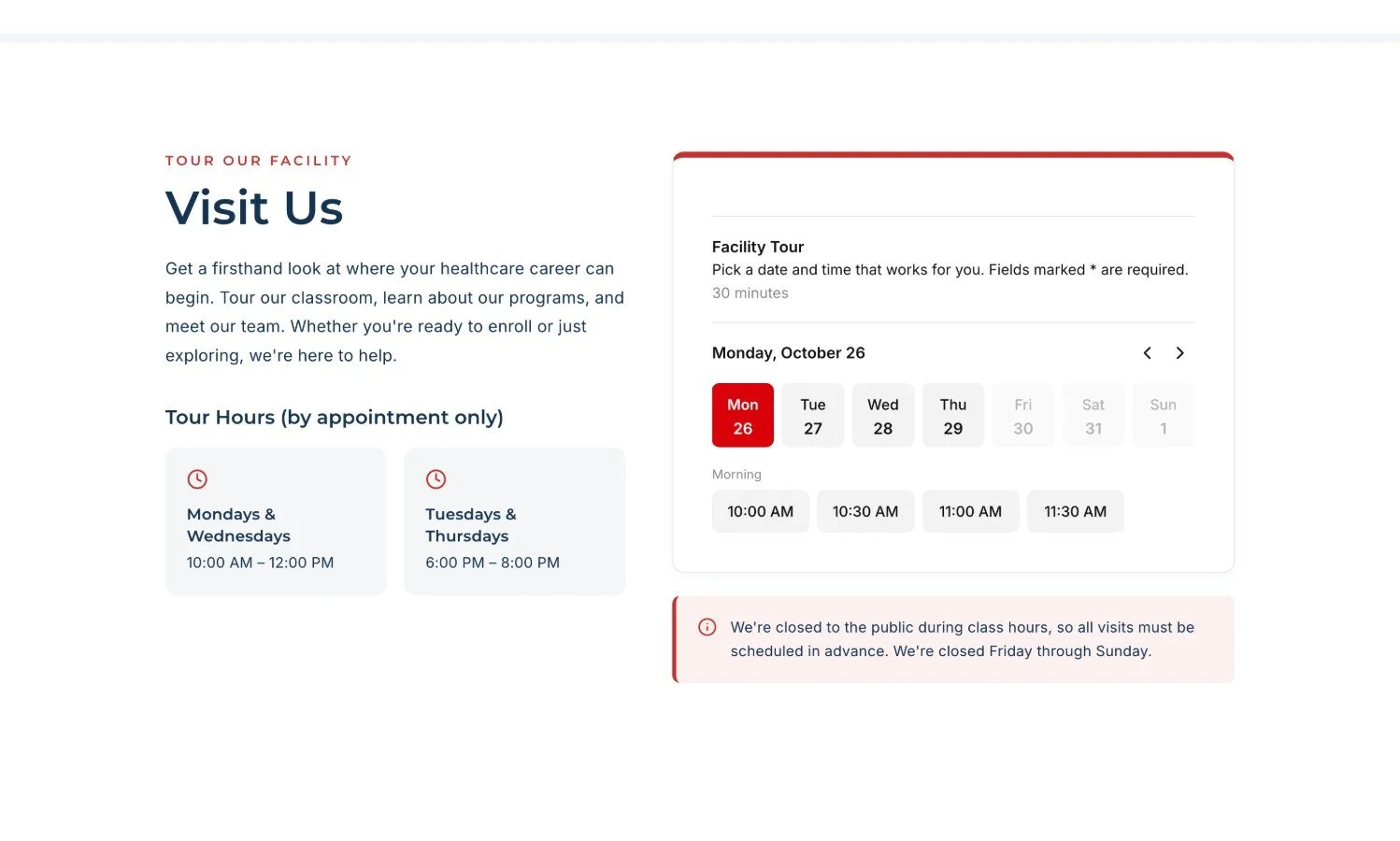 Redline facility tour booking