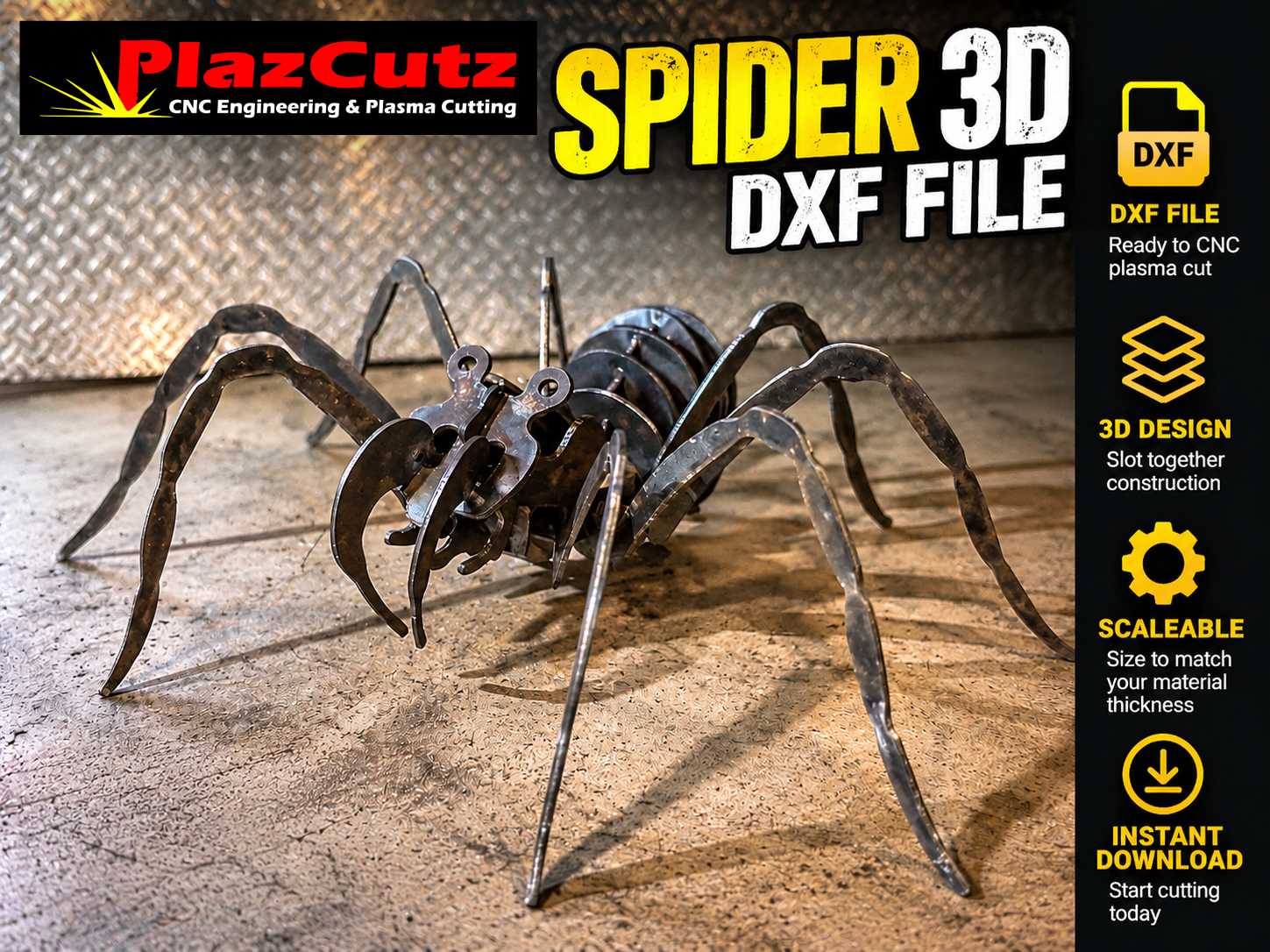 Spider 3D DXF File – CNC Plasma Cutting Metal Puzzle