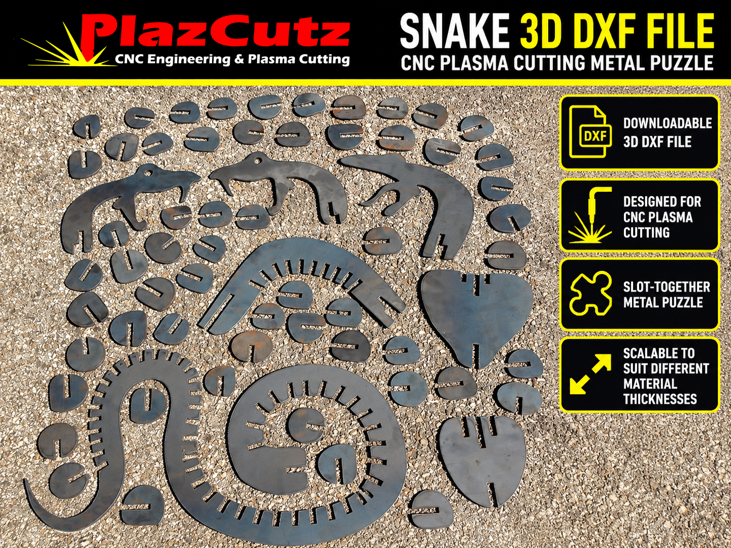 Snake 3D DXF File – CNC Plasma Cutting Metal Puzzle