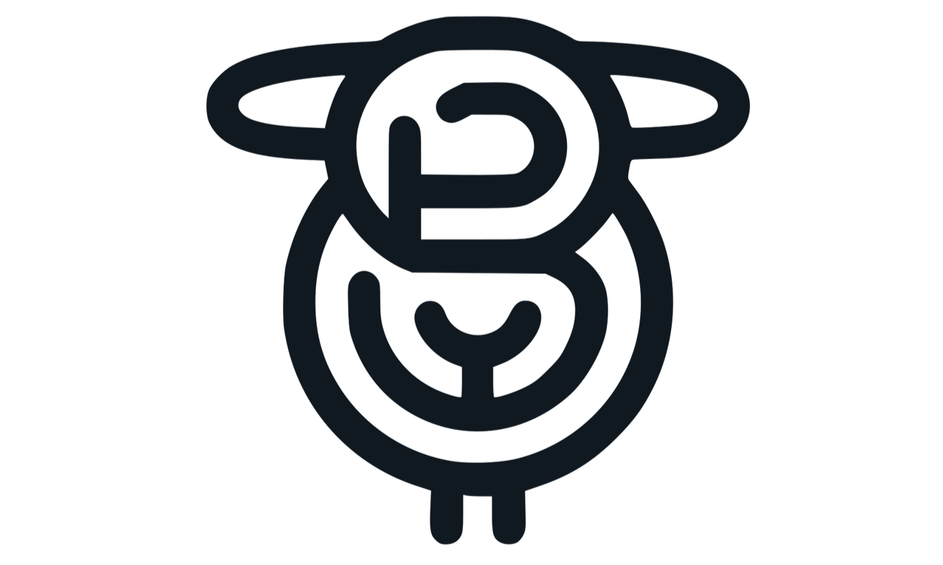 Dark stylized bull logo with a circular center on a black background