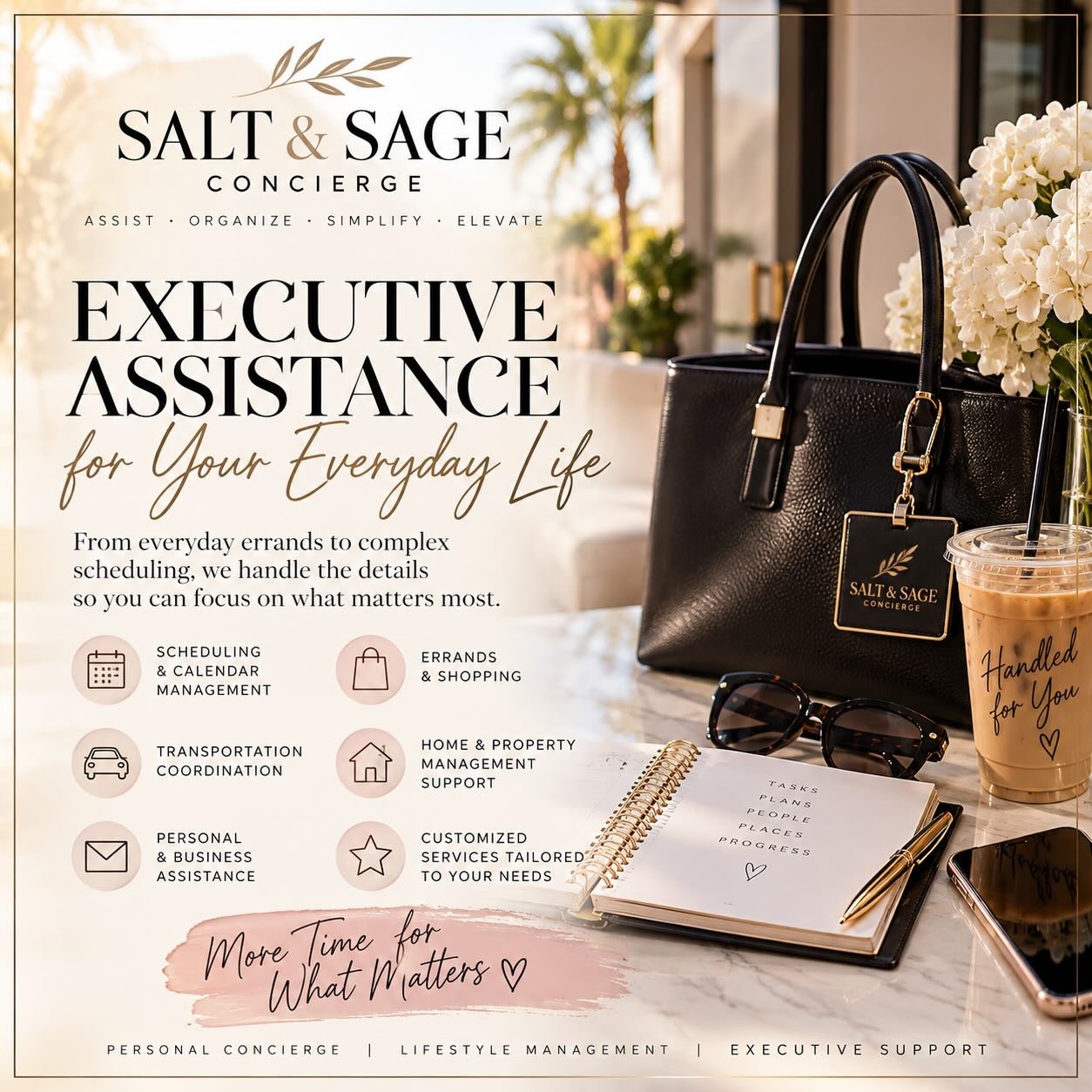 Your time is valuable. Let us give some of it back. ✨

Between managing a business, balancing a busy schedule, and keeping up with everyday responsibilities, there simply aren&rsquo;t enough hours in the day.

That&rsquo;s where Salt &amp; Sage Conci