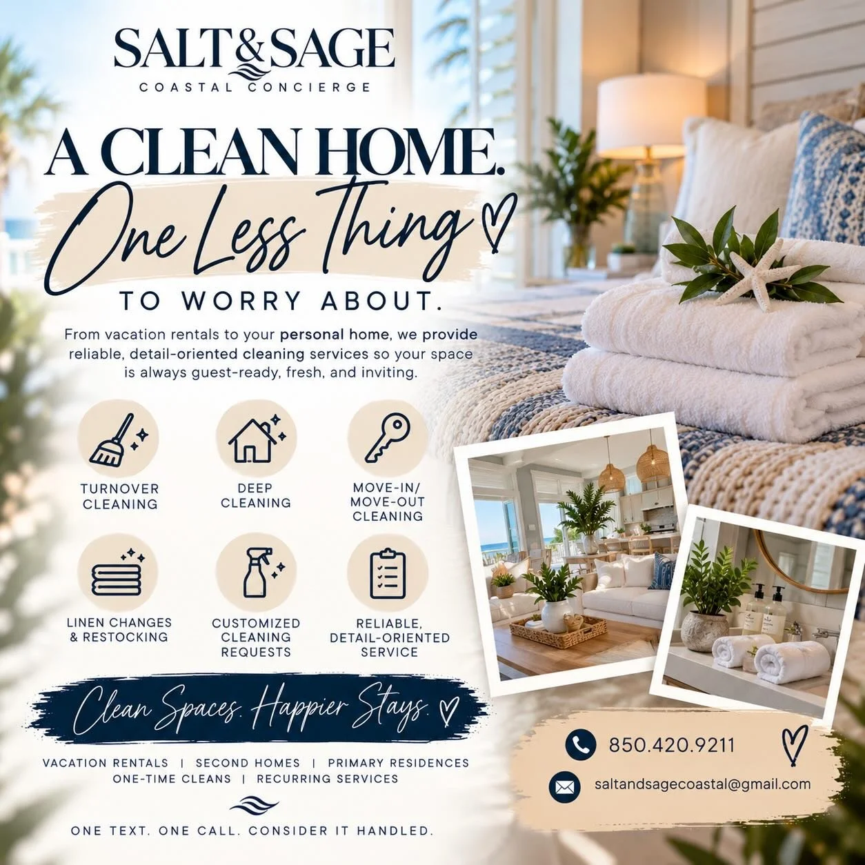 ✨ A clean home. One less thing to worry about. 🏡🤍

Because nothing feels better than walking into a freshly cleaned home&hellip; especially when you didn&rsquo;t have to do it yourself! 😉

Whether you&rsquo;re a vacation rental owner preparing for