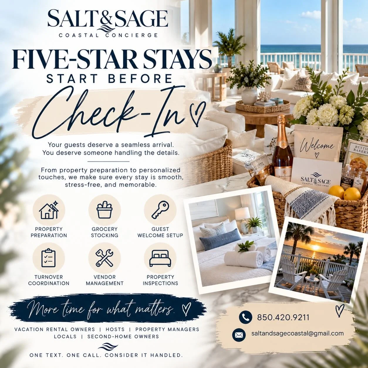🌊🏡 Five-star stays start BEFORE check-in! ✨

First impressions matter, and when it comes to vacation rentals, it&rsquo;s the little details that turn a good stay into an unforgettable one. 🤍

At Salt &amp; Sage Coastal Concierge, we help vacation 
