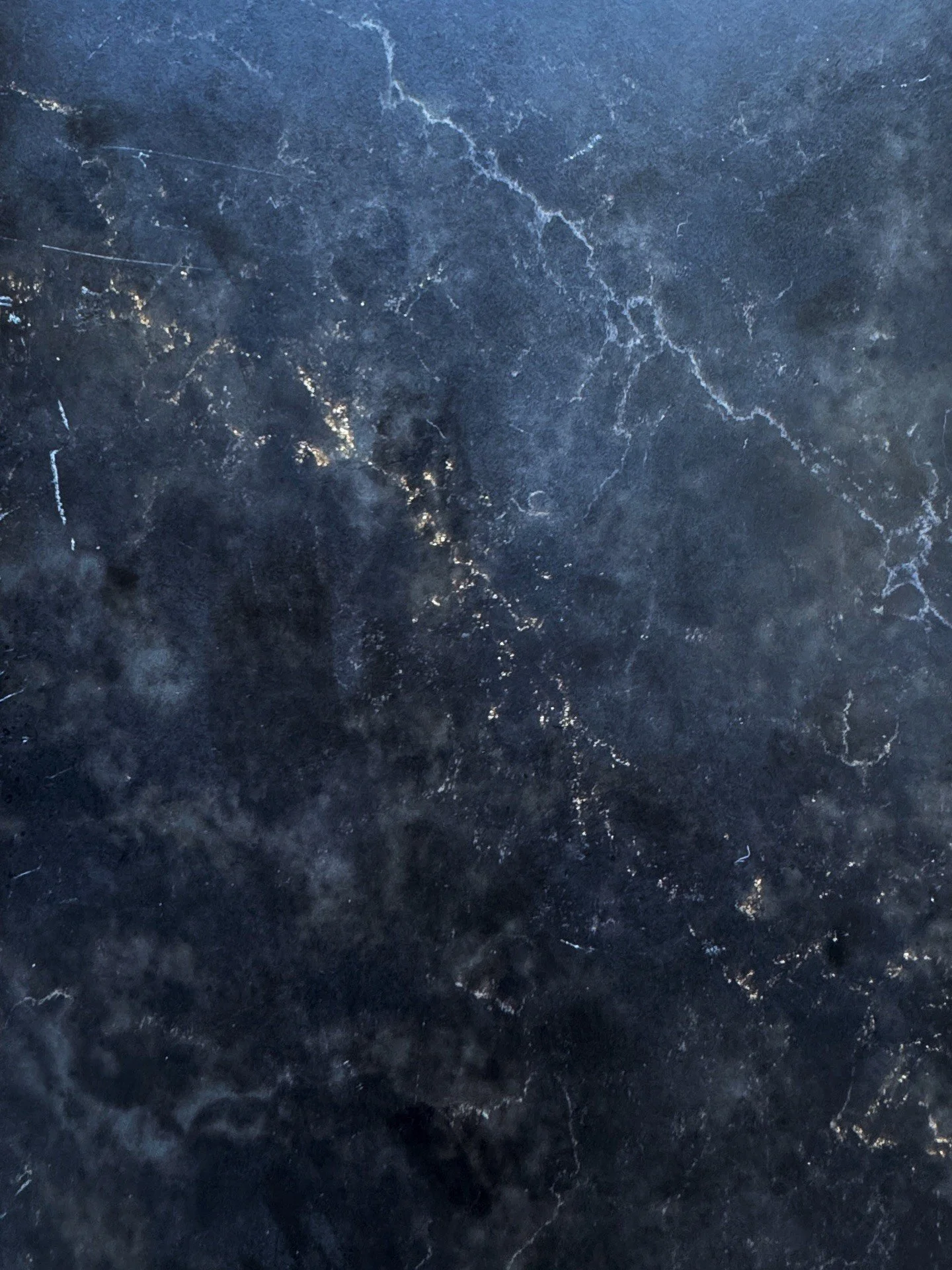 Close-up of dark blue stone with pale branching veins