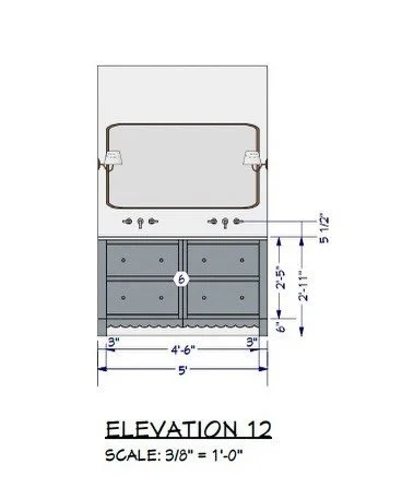 Measured elevation drawing for a custom bathroom vanity