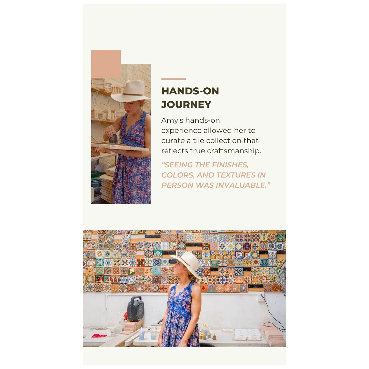 Photographs of hands-on clay tile making in a workshop