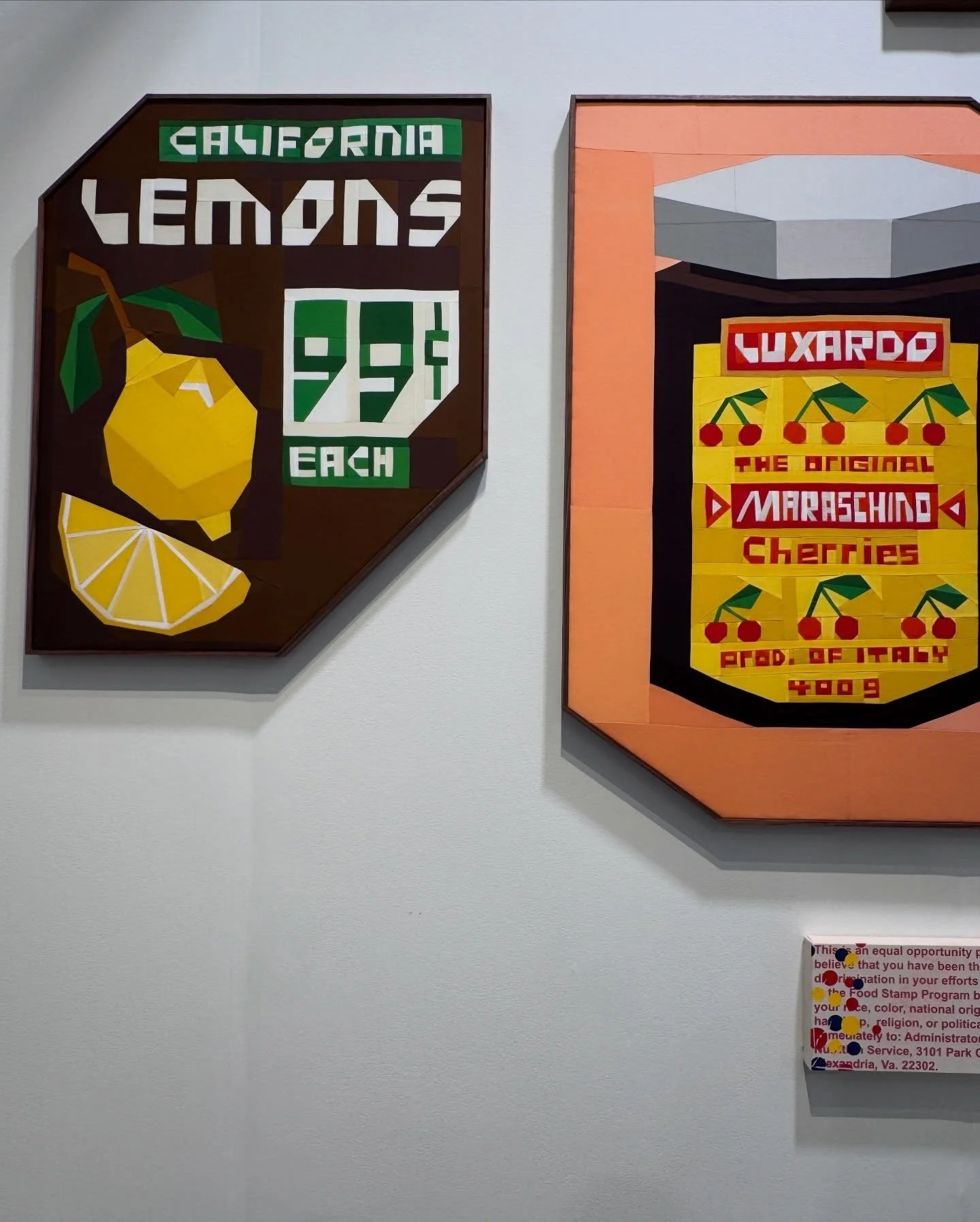 Two colorful graphic artworks based on product packaging