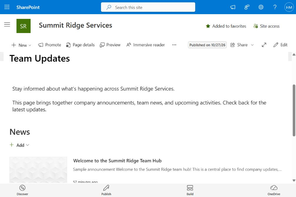 A dedicated team updates page keeps company news and announcements easy to find.