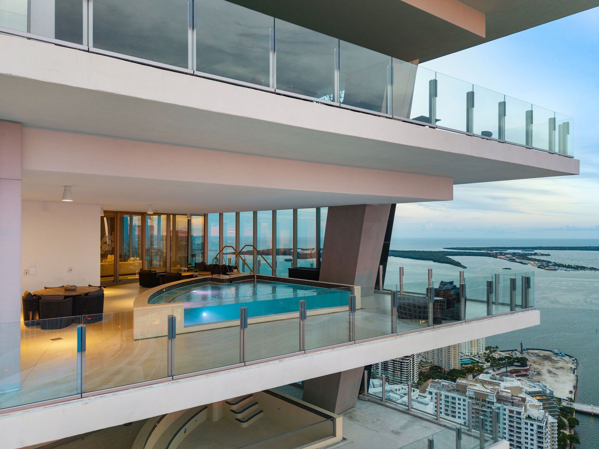 Aston Martin Residences PH6001C aerial view of the private pool terrace on the 60th floor, Miami