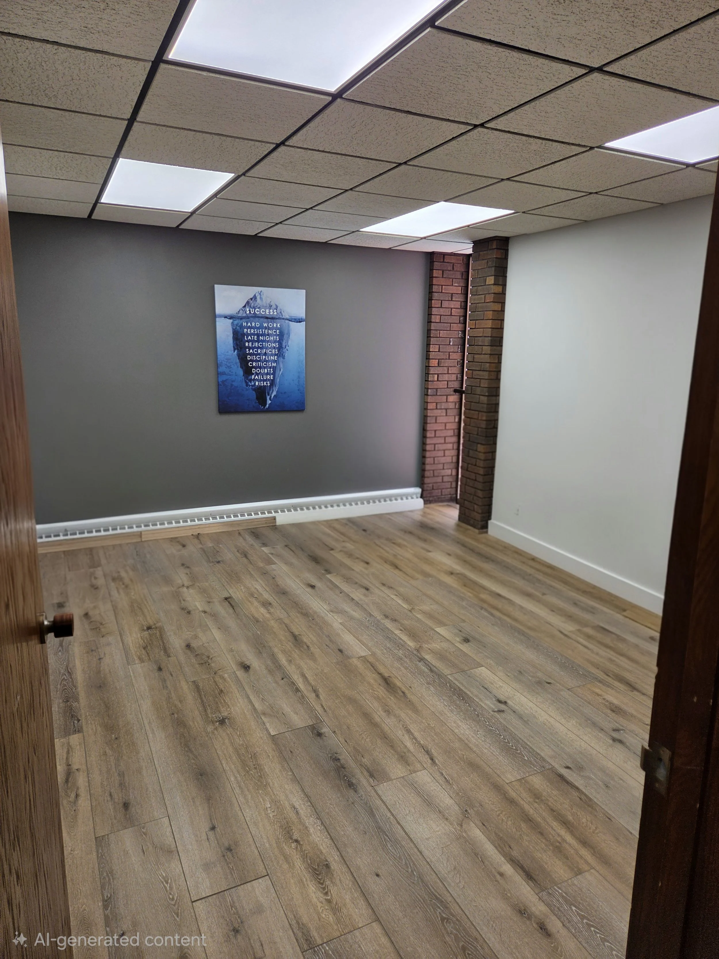 Large professional office with a window and door