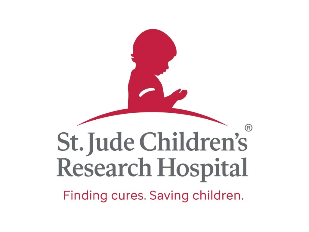 St. Jude Children's Research Hospital logo with a red child silhouette and the tagline "Finding cures. Saving children."