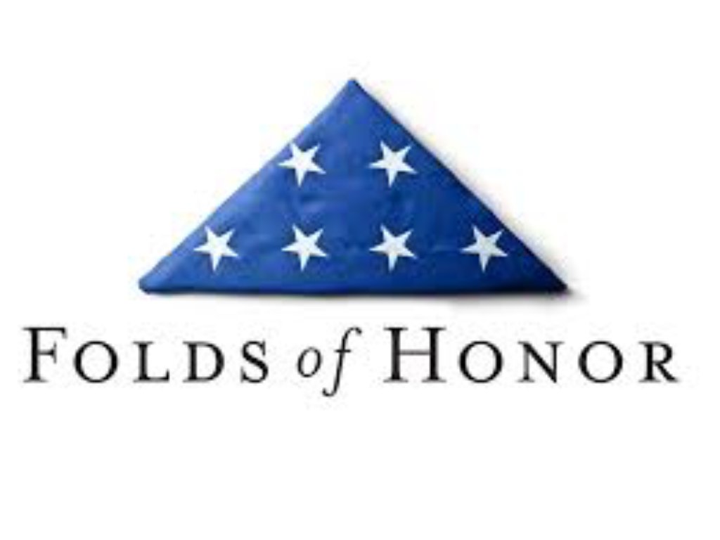 Folds of Honor logo featuring a blue triangular folded American flag with seven white stars above the organization name