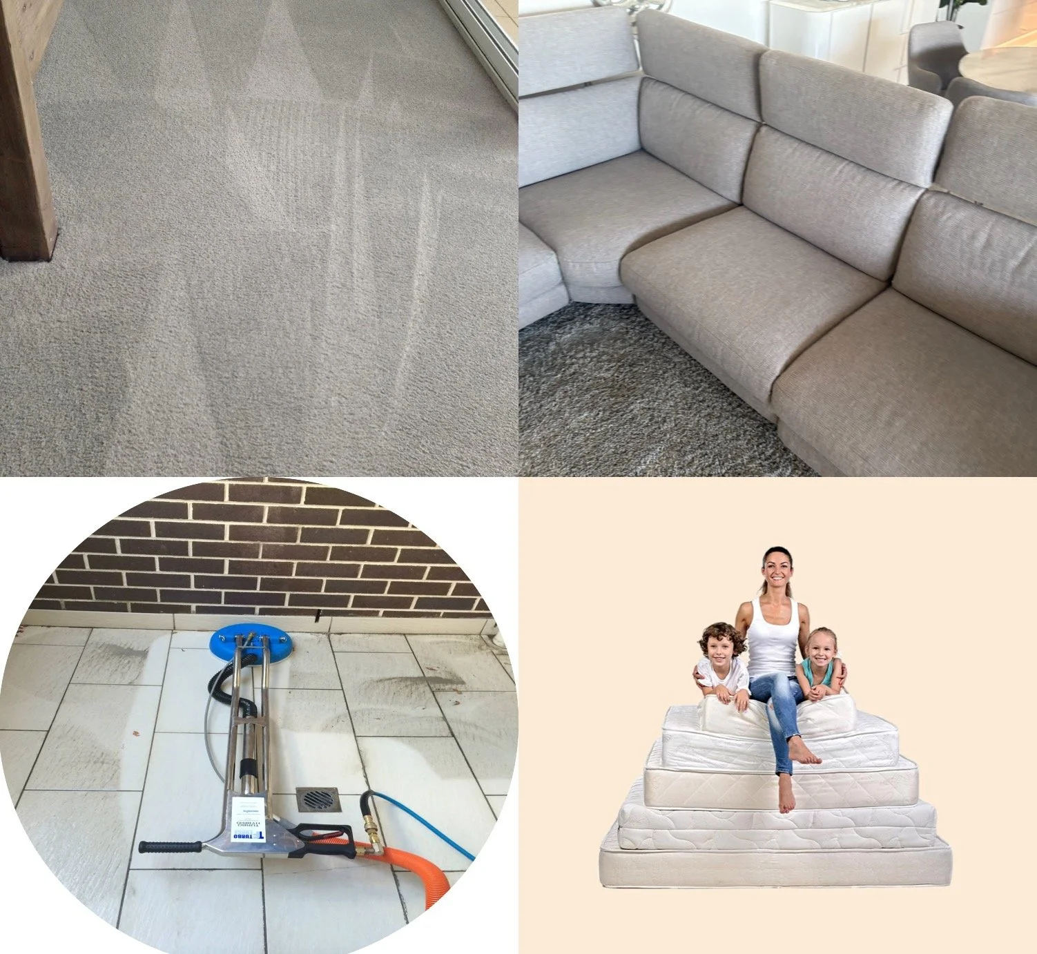 A comprehensive portfolio showcase of expert carpet steam cleaning, upholstery couch restoration, mattress sanitisation, and tile and grout cleaning in Kingscliff