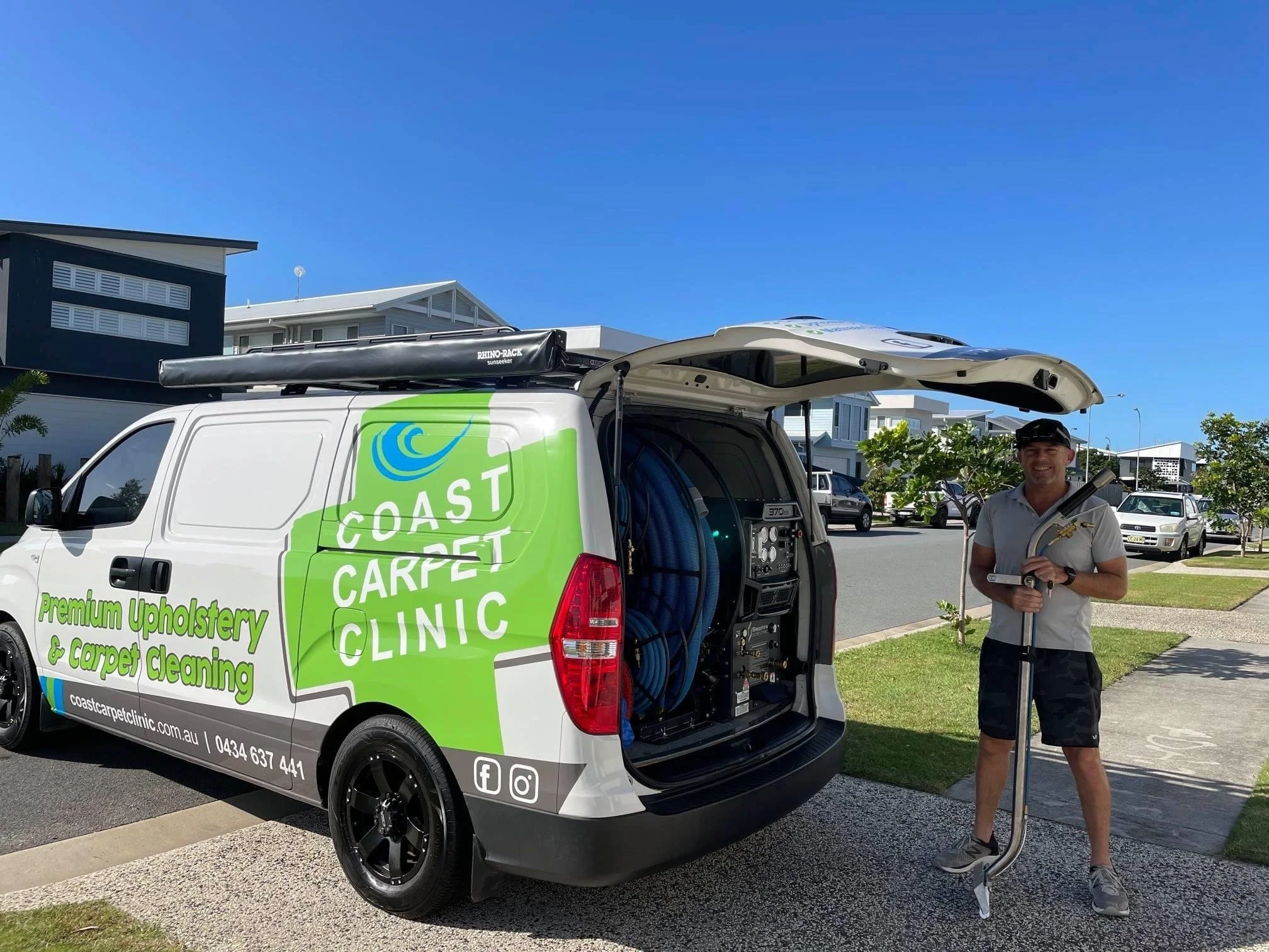 Coast Carpet Clinic professional mobile carpet cleaning van and technician on the Tweed Coast.