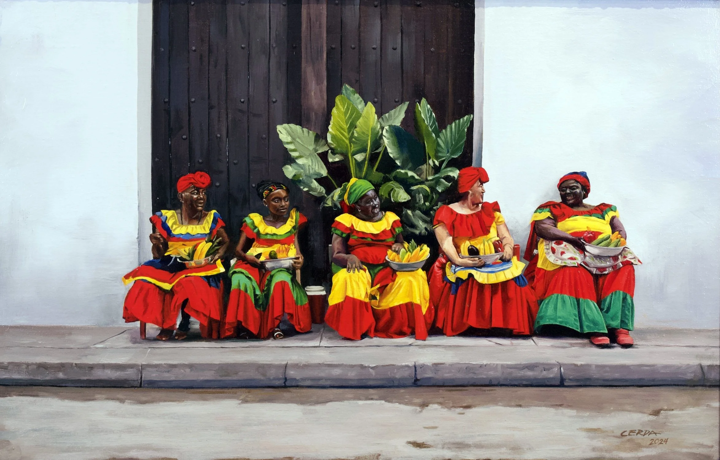 "Cartagena Fruit Ladies" 18x28 oil on linen 