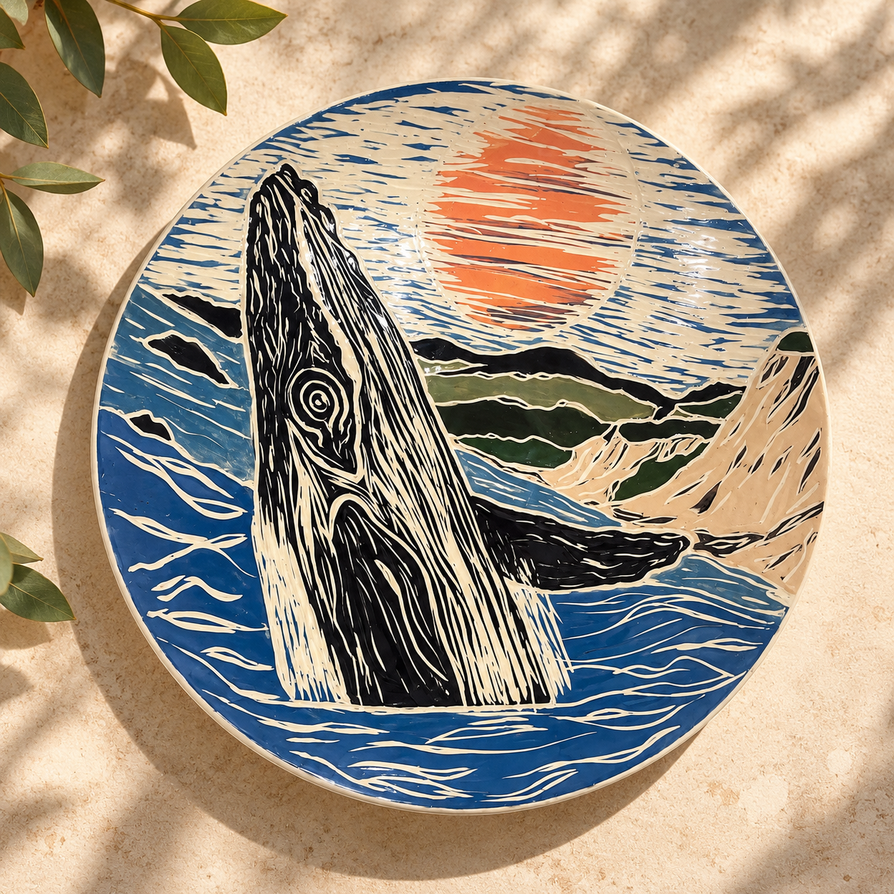 Whale Breach Coastal Ceramic Plate.png