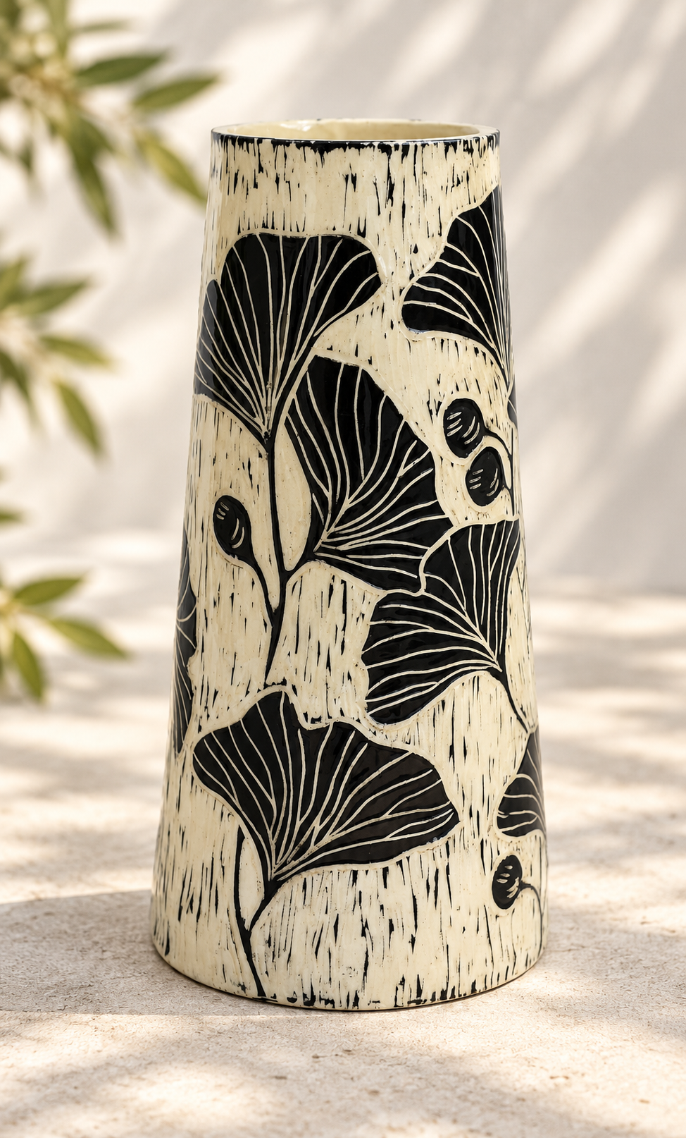 Ivory Ginkgo Botanical Ceramic Vase.png