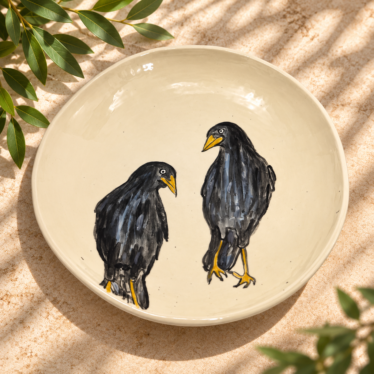 Hand-Painted Bird Plate in Sunlight.png