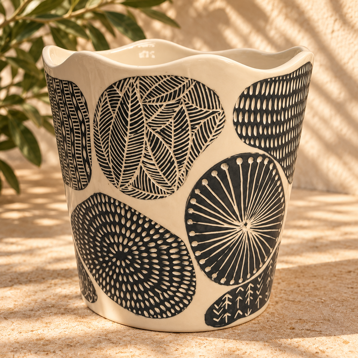 Scalloped Ceramic Planter in Sunlight.png