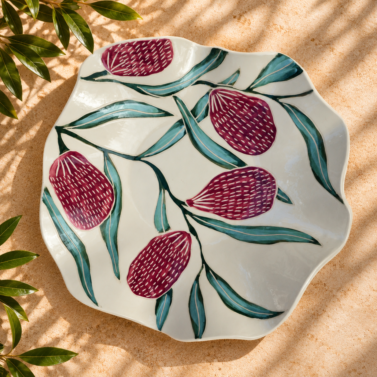 Sunlit Botanical Scalloped Ceramic Plate.png