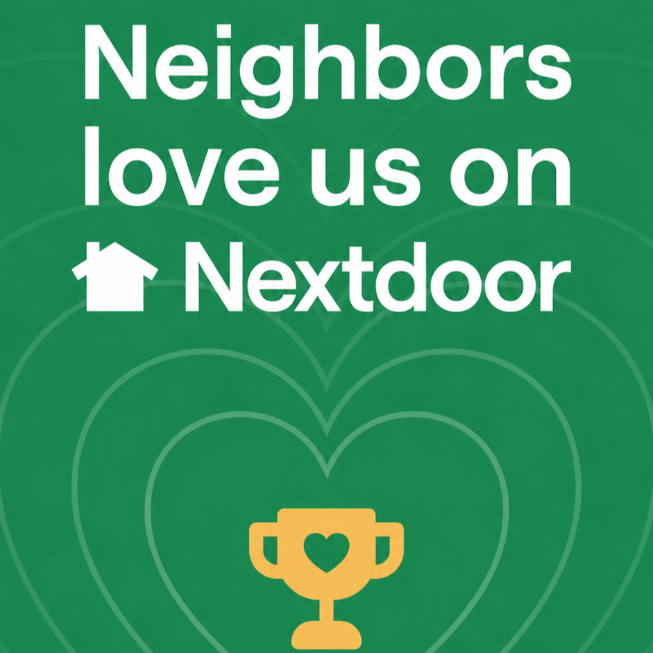 Neighbors love us on Nextdoor award badge with trophy