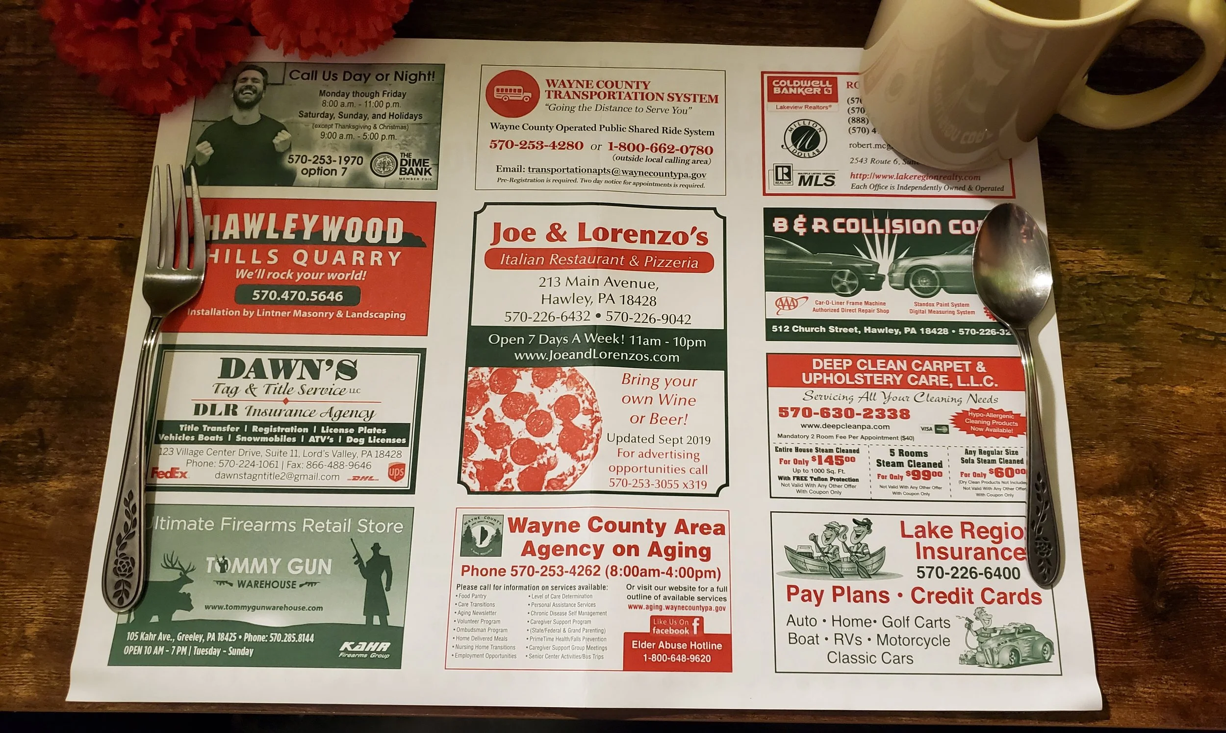 Placemat design for restaurant