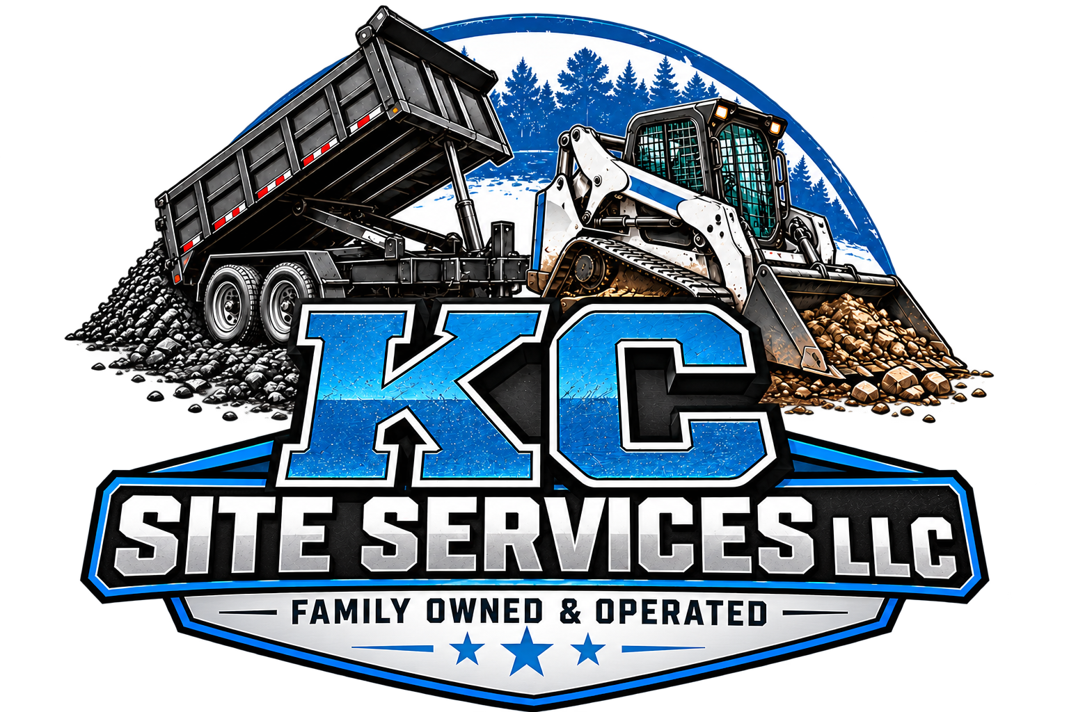 KC Site Services LLC blue and steel gray family-owned hauling and site services emblem