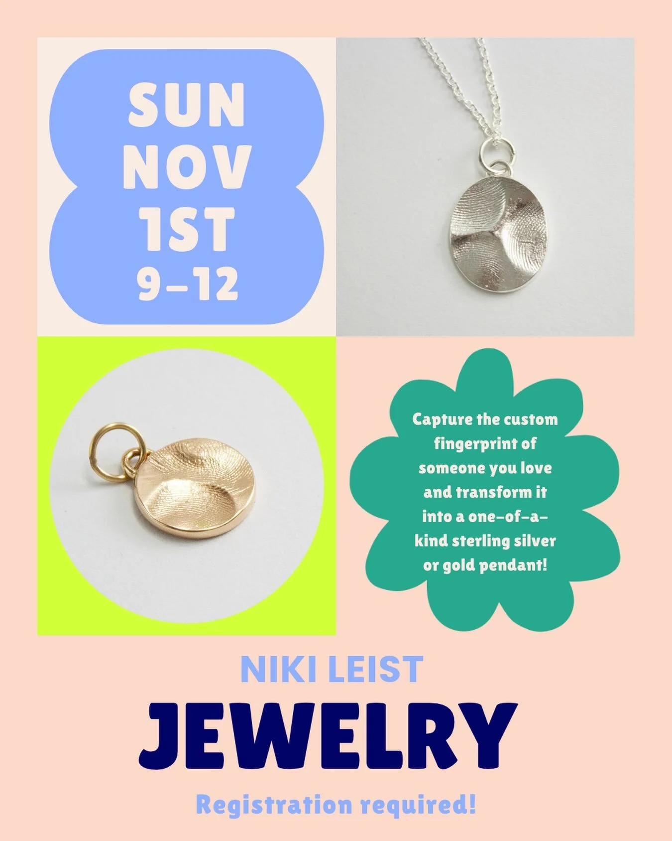 This Sunday, create a timeless keepsake with @nikileistjewelry at Kith + Kin!

Join us on November 1st, from 9 -12, for a Custom Fingerprint Pendant event where you can capture the fingerprint of someone you love and transform it into a one-of-a-kind