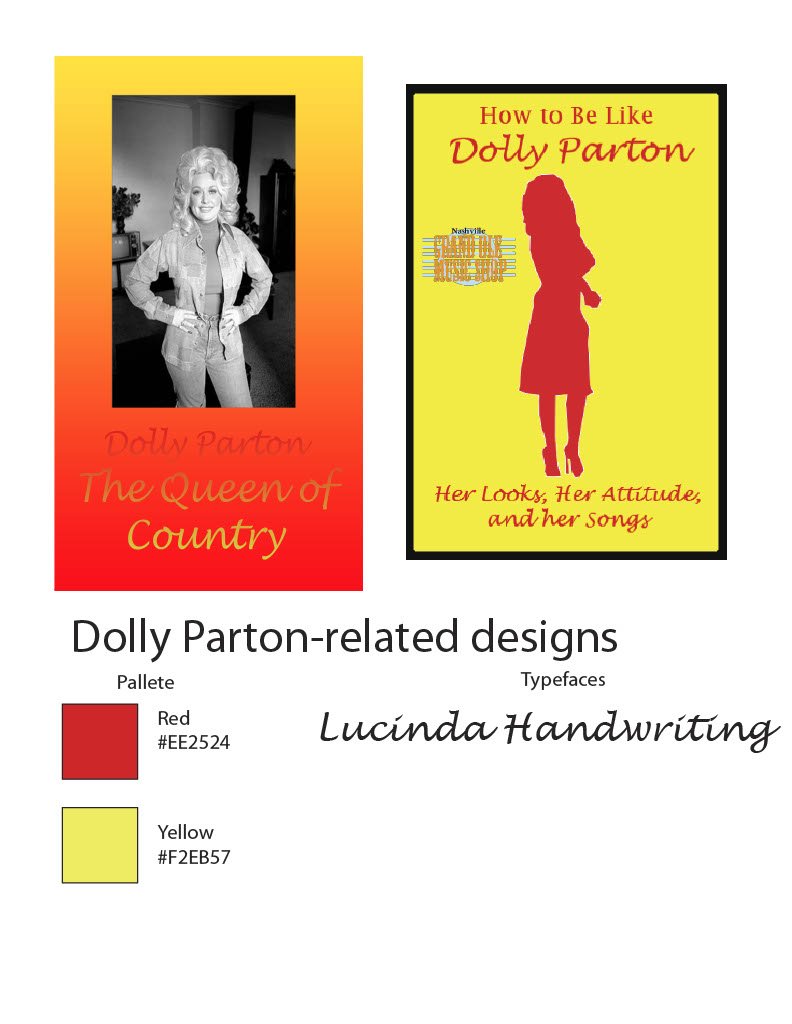 A page of the style guide showing merchandise based on Dolly Parton.