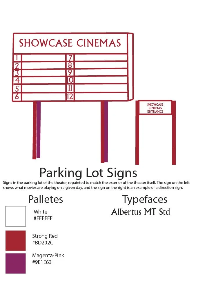A page of the style guide detailing the colors and fonts used for the new signs put in the parking lot.